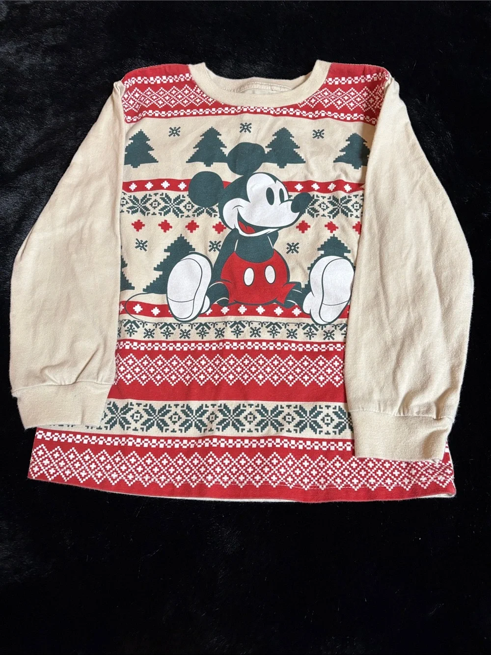 Disney Mickey Mouse Crewneck Sweater - Beige, Red & Green